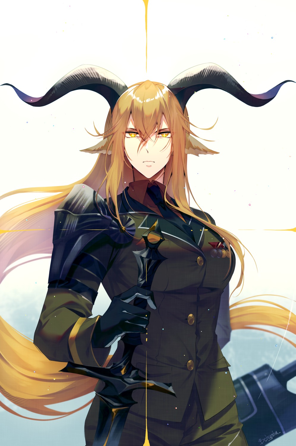 animal_ears arknights bchynta degenbrecher_(arknights) horns sword uniform