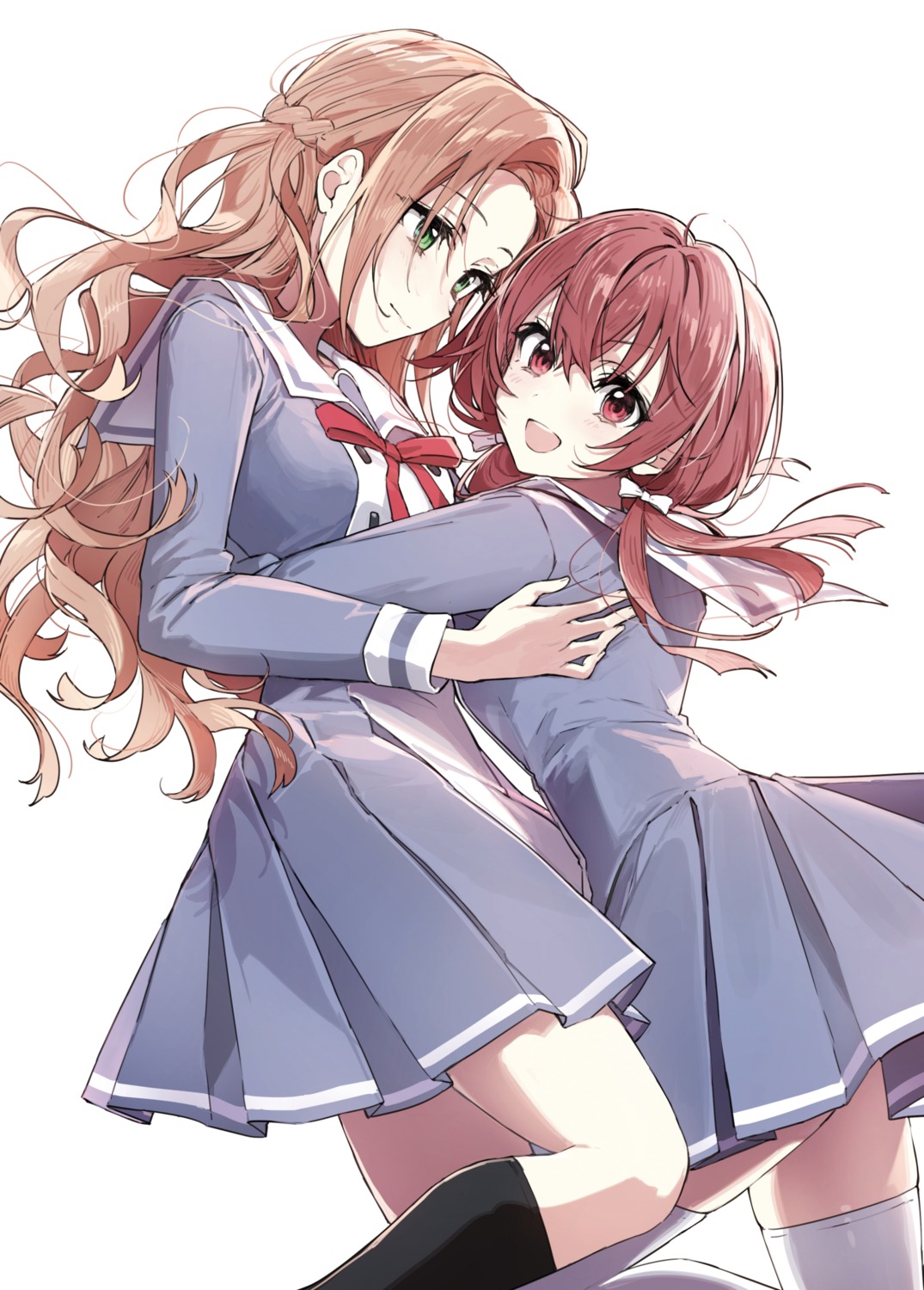 seifuku skirt_lift thighhighs wata_(attaka_taoru) yuri