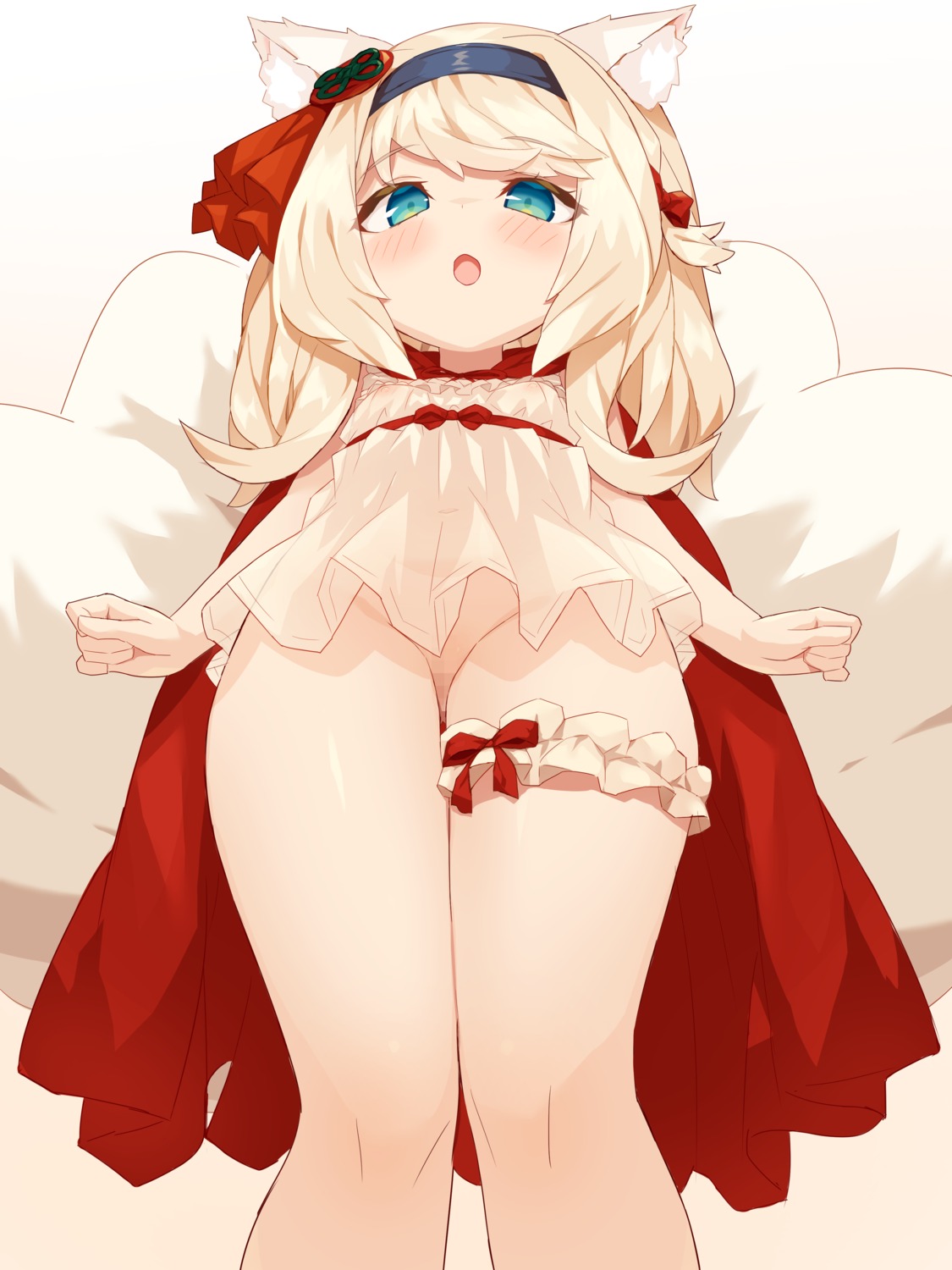 animal_ears censored dress garter kitsune loli nasuuni nopan pussy tail