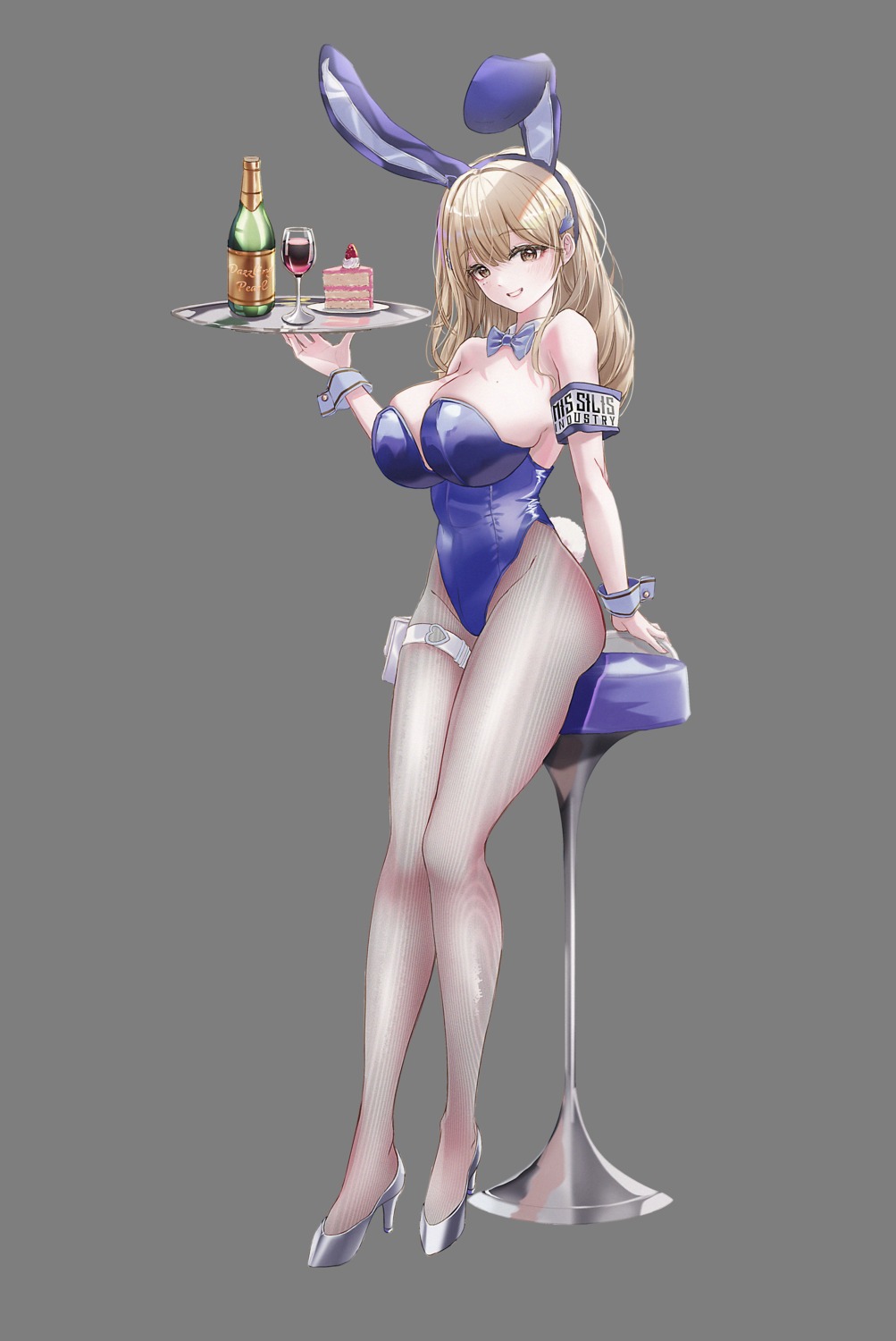 animal_ears bunny_ears bunny_girl disgustingtokki garter goddess_of_victory:_nikke heels no_bra pantyhose tail tia_(nikke) transparent_png waitress