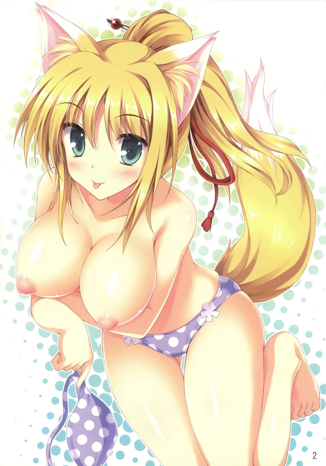 animal_ears bikini breast_hold dog_days kitsune marvelous_grace nipples swimsuits tail tateha topless yukikaze_panettone