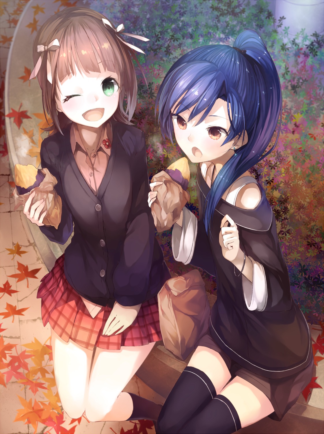 amami_haruka en@rain kisaragi_chihaya seifuku the_idolm@ster thighhighs