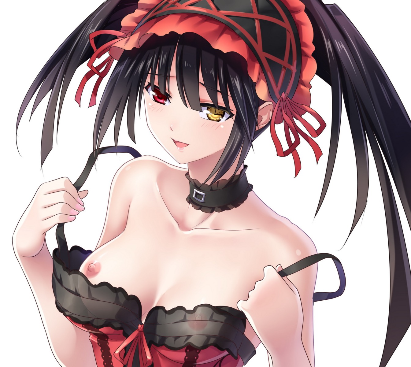 breasts date_a_live gothic_lolita heterochromia lolita_fashion nipples no_bra see_through silence_(artist) tokisaki_kurumi undressing