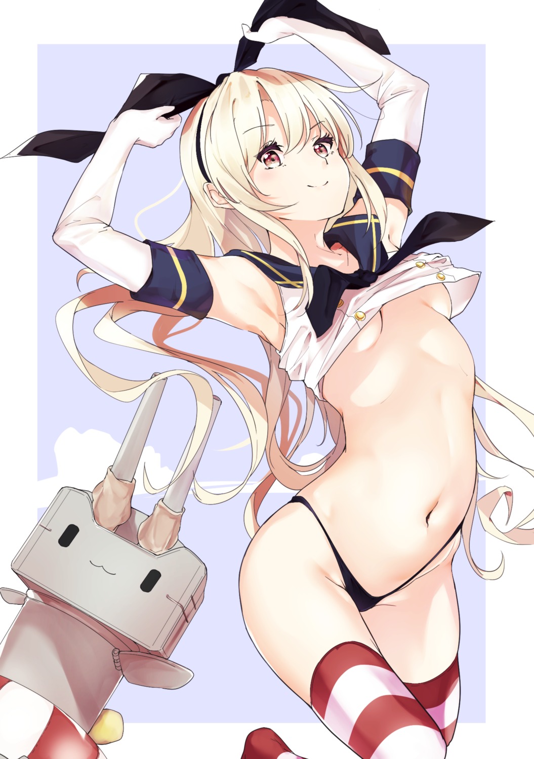 kantai_collection no_bra pantsu rensouhou-chan seifuku shimakaze_(kancolle) shirt_lift suwakana thighhighs