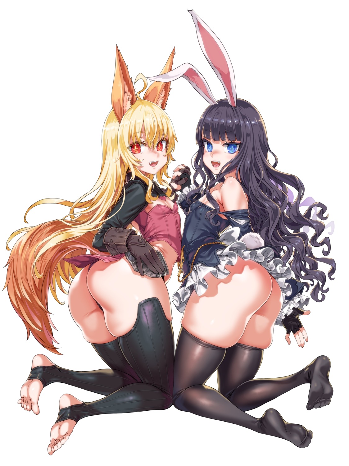 animal_ears asanagi ass bunny_ears dress skirt_lift tail thighhighs thong