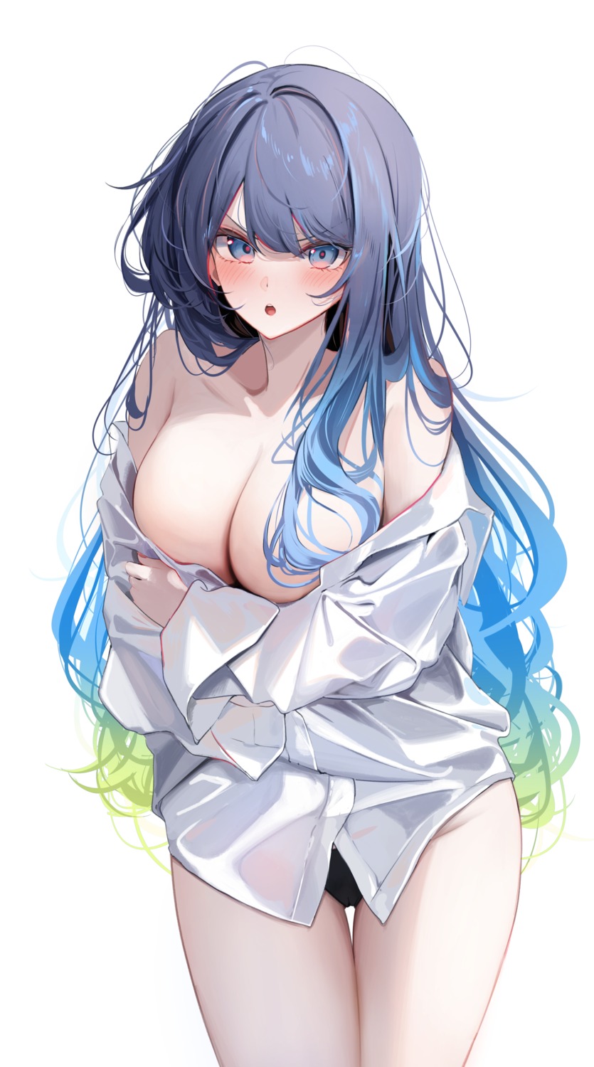 amou_natsumi cameltoe dress_shirt komupi no_bra open_shirt pantsu see_through