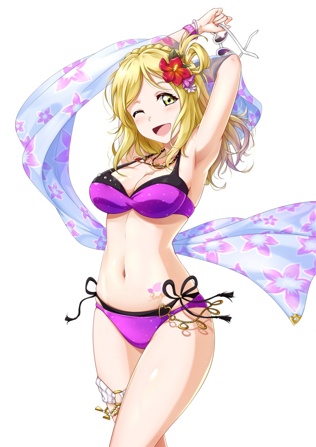 bikini cleavage garter love_live!_sunshine!! ohara_mari swimsuits yuewu_zhu_youdi