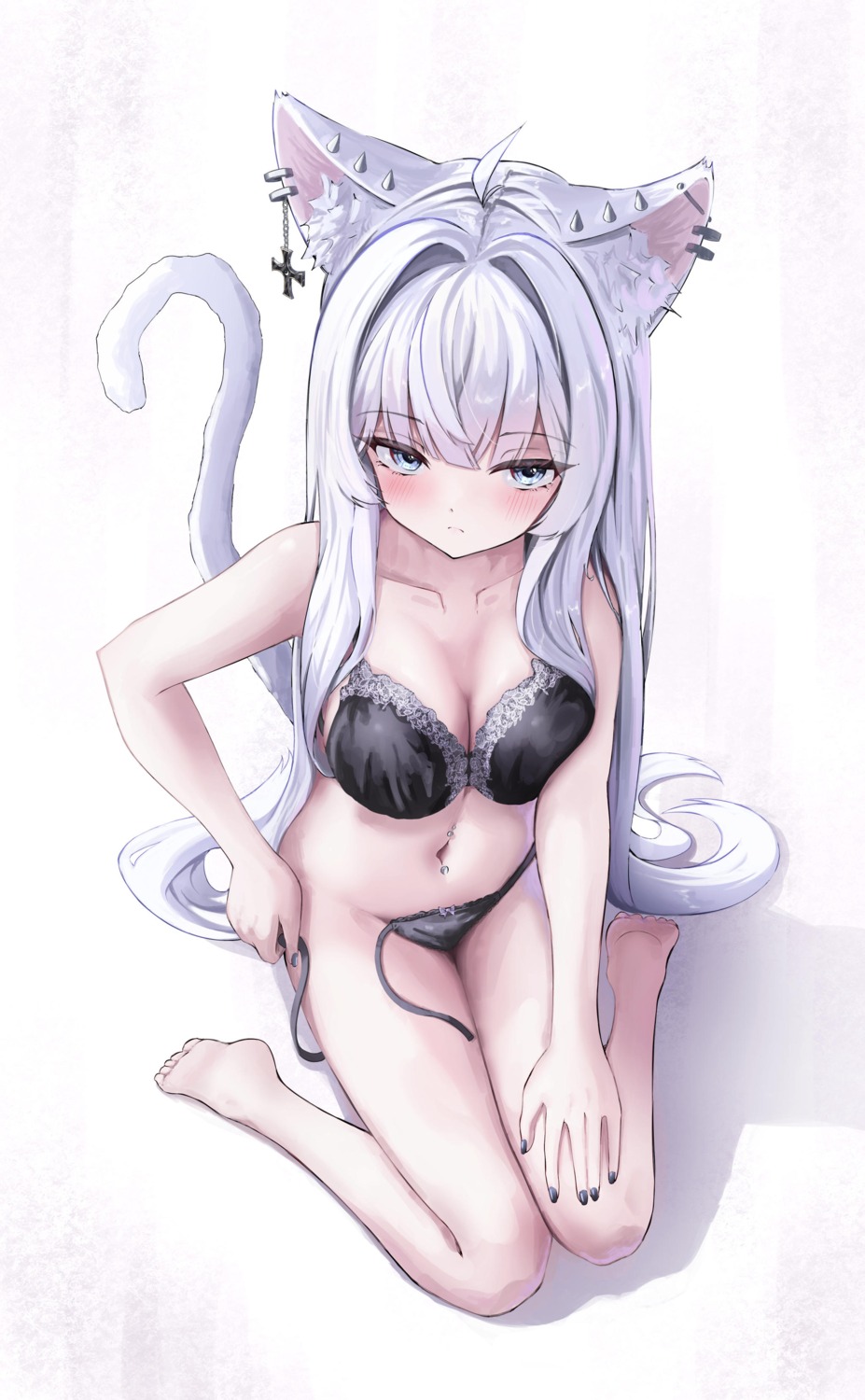 animal_ears auroraescientia bra nekomimi pantsu panty_pull string_panties tail