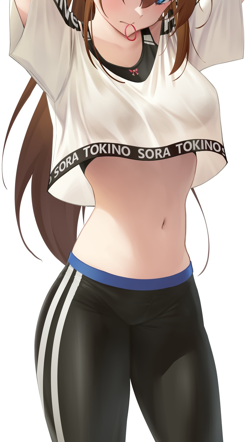 bra gym_uniform hololive shirt_lift somebody_(leiking00) tokino_sora