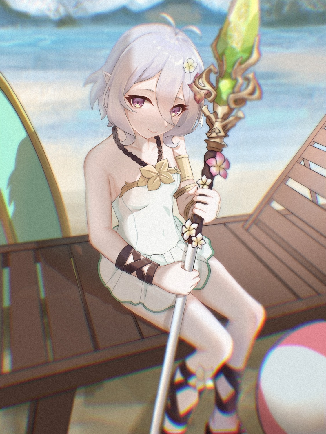 1z10 kokkoro pointy_ears princess_connect princess_connect!_re:dive swimsuits weapon