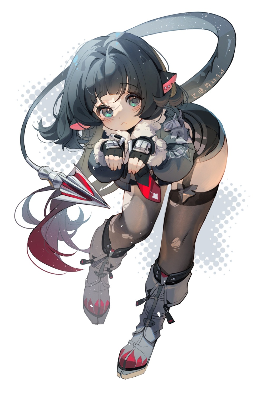 ai_xiao_meng animal_ears jane_doe stockings tail thighhighs torn_clothes zenless_zone_zero