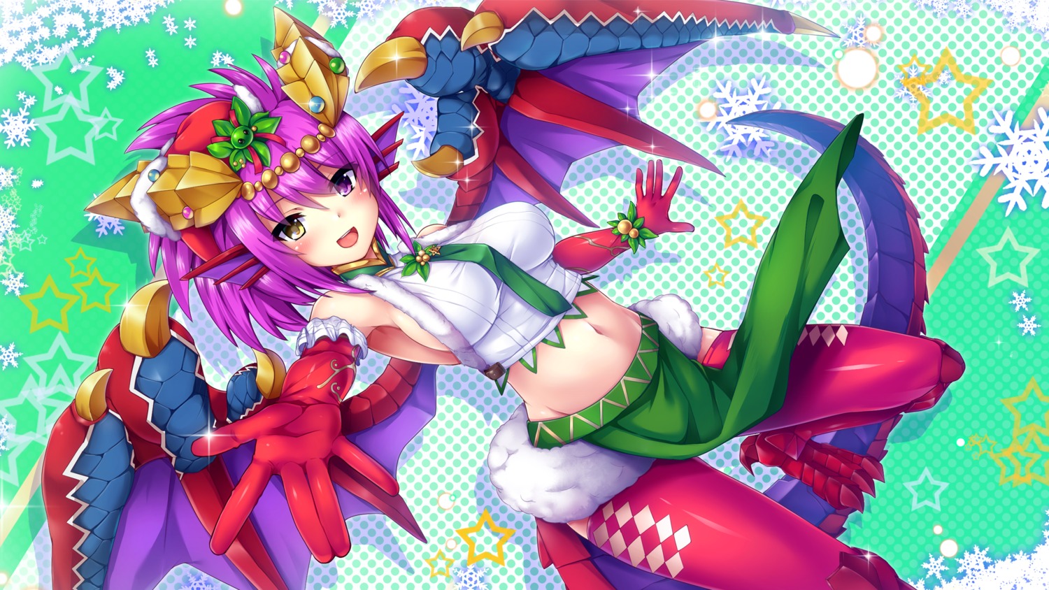 christmas horns monster_girl puzzle_&_dragons samoore sonia_(p&d) thighhighs wings