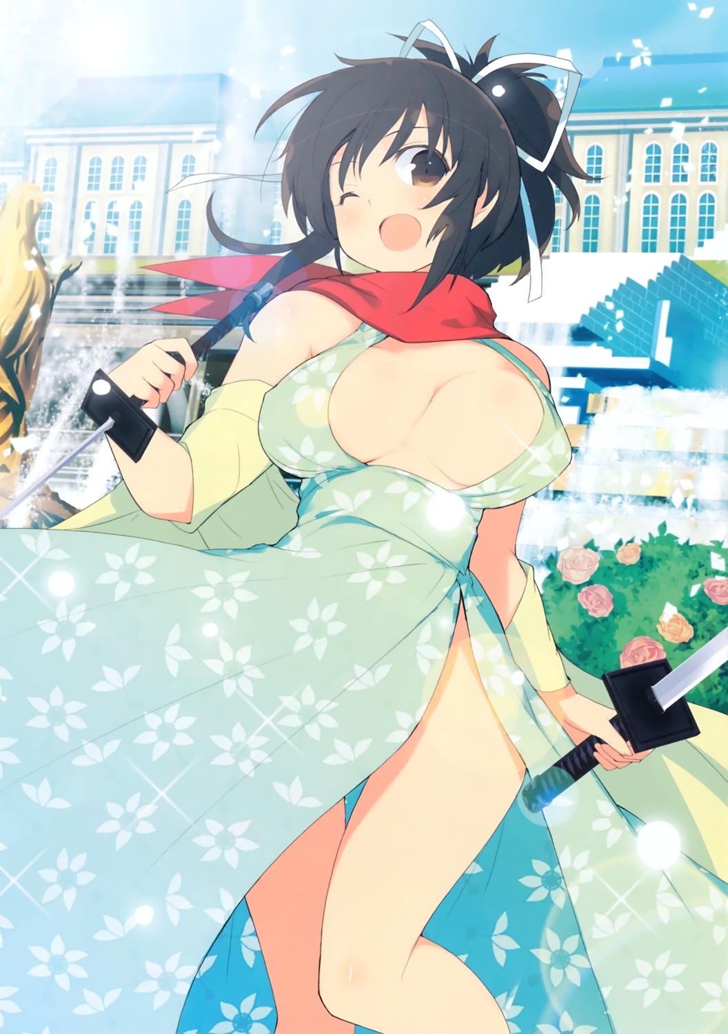 asuka_(senran_kagura) dress erect_nipples no_bra nopan screening senran_kagura sword yaegashi_nan