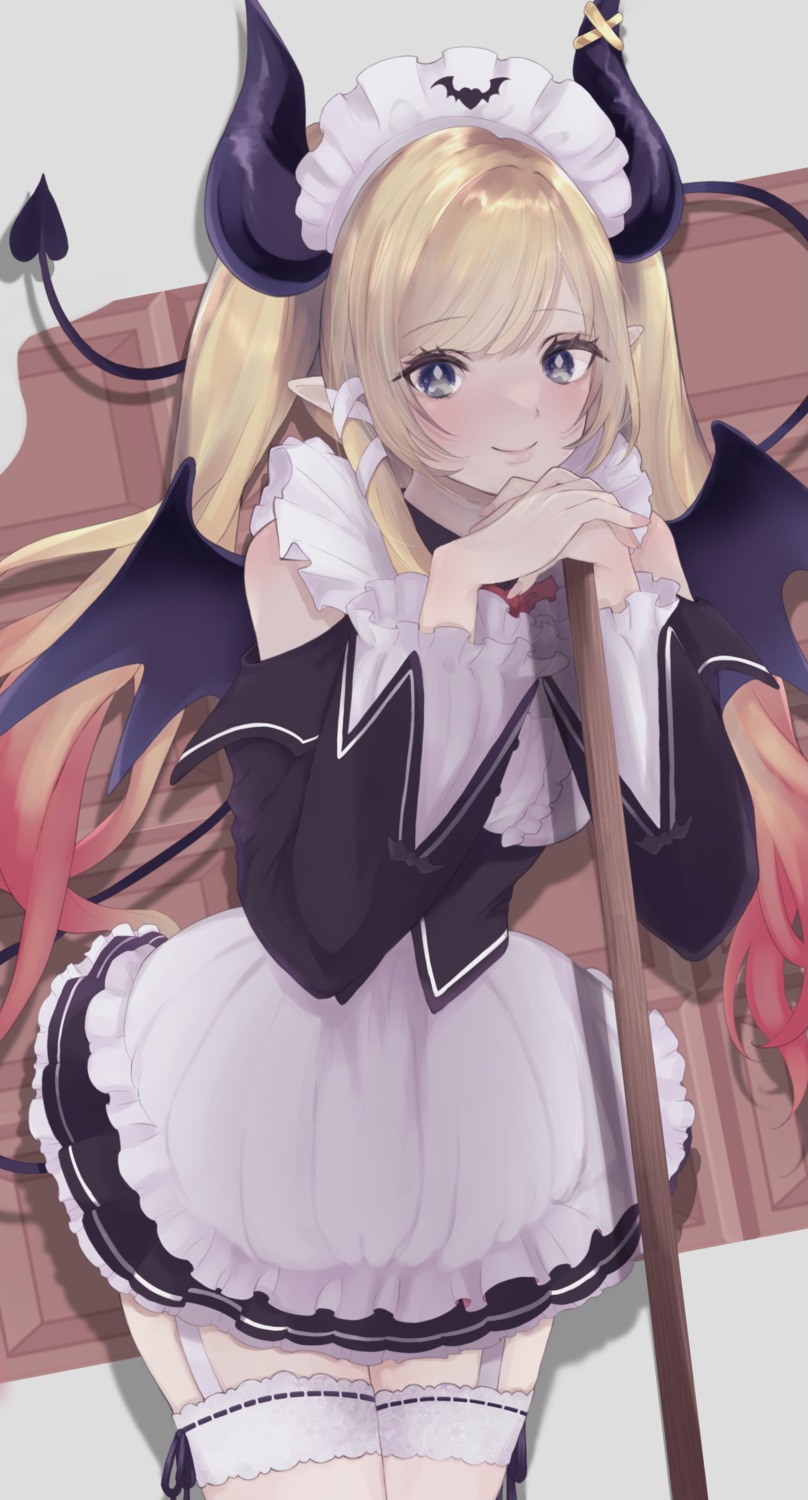 hololive horns maid pointy_ears stockings tail thighhighs user_zfhy7858 wings yuzuki_choco