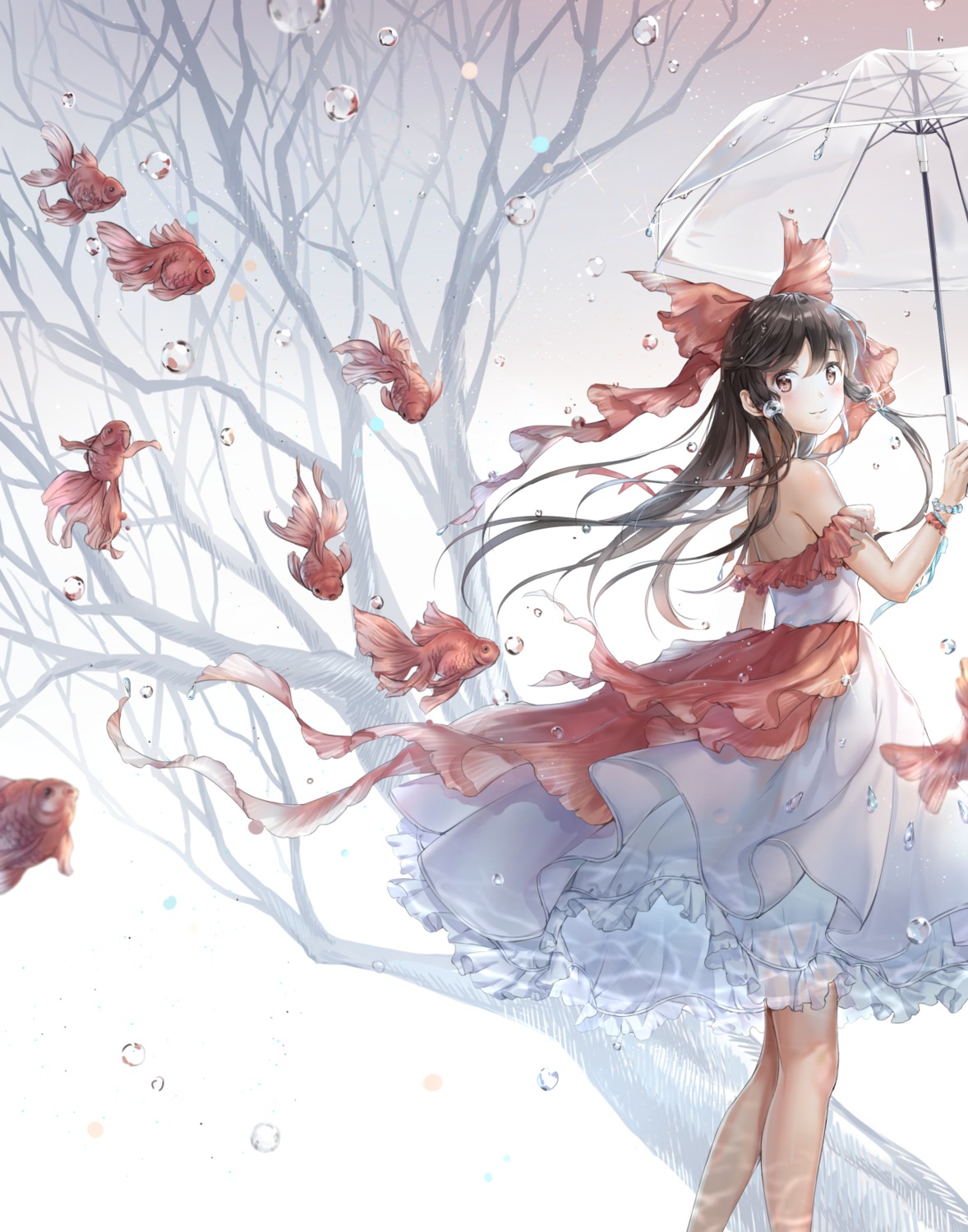 dress hakurei_reimu hoshi_ame see_through skirt_lift touhou umbrella