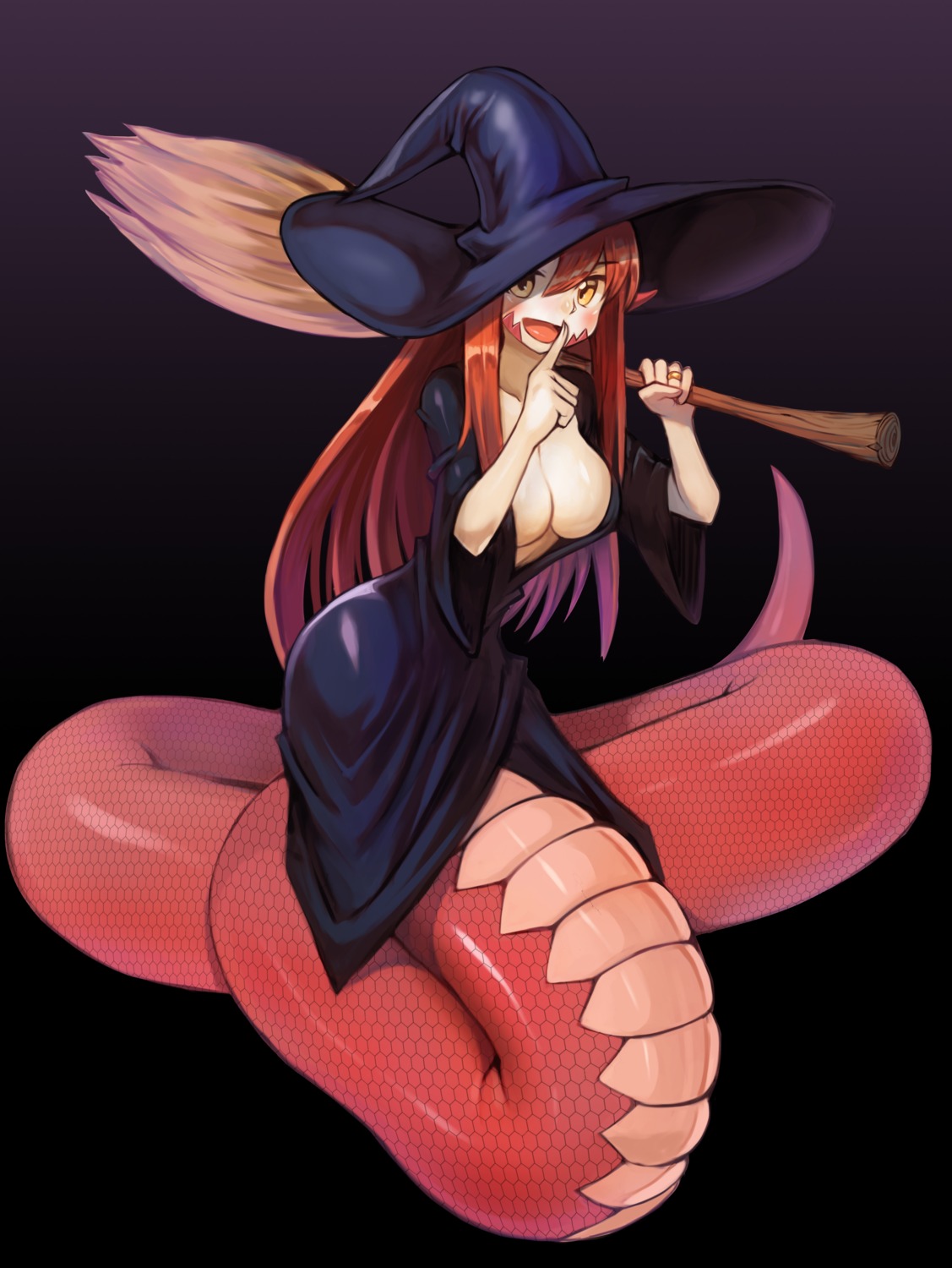 breasts miia_(monster_musume) monster_girl monster_musume_no_iru_nichijou no_bra open_shirt pointy_ears sookmo tail witch