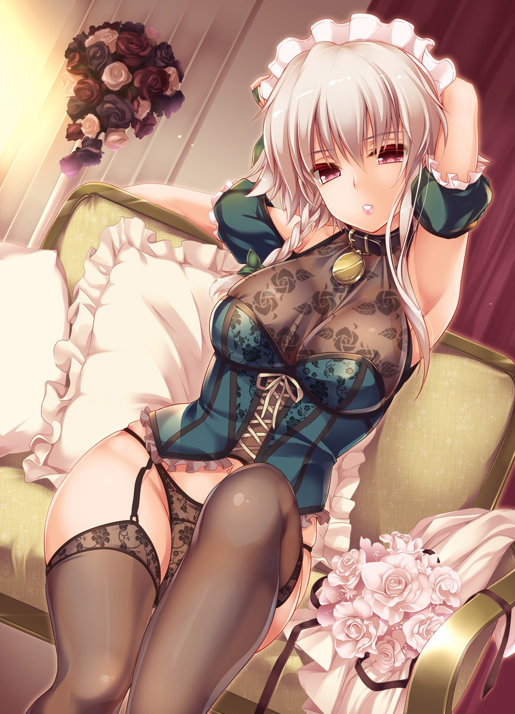 cleavage izayoi_sakuya lingerie monety pantsu see_through stockings thighhighs touhou