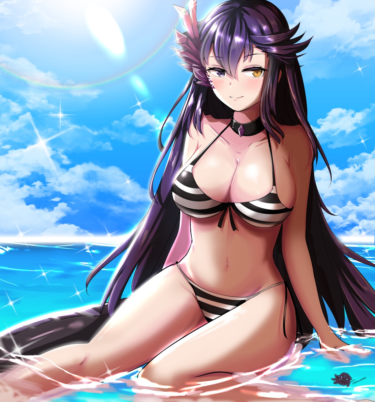 bikini epic7 fallen_cecilia_(epic7) heterochromia swimsuits tail twomoon wet