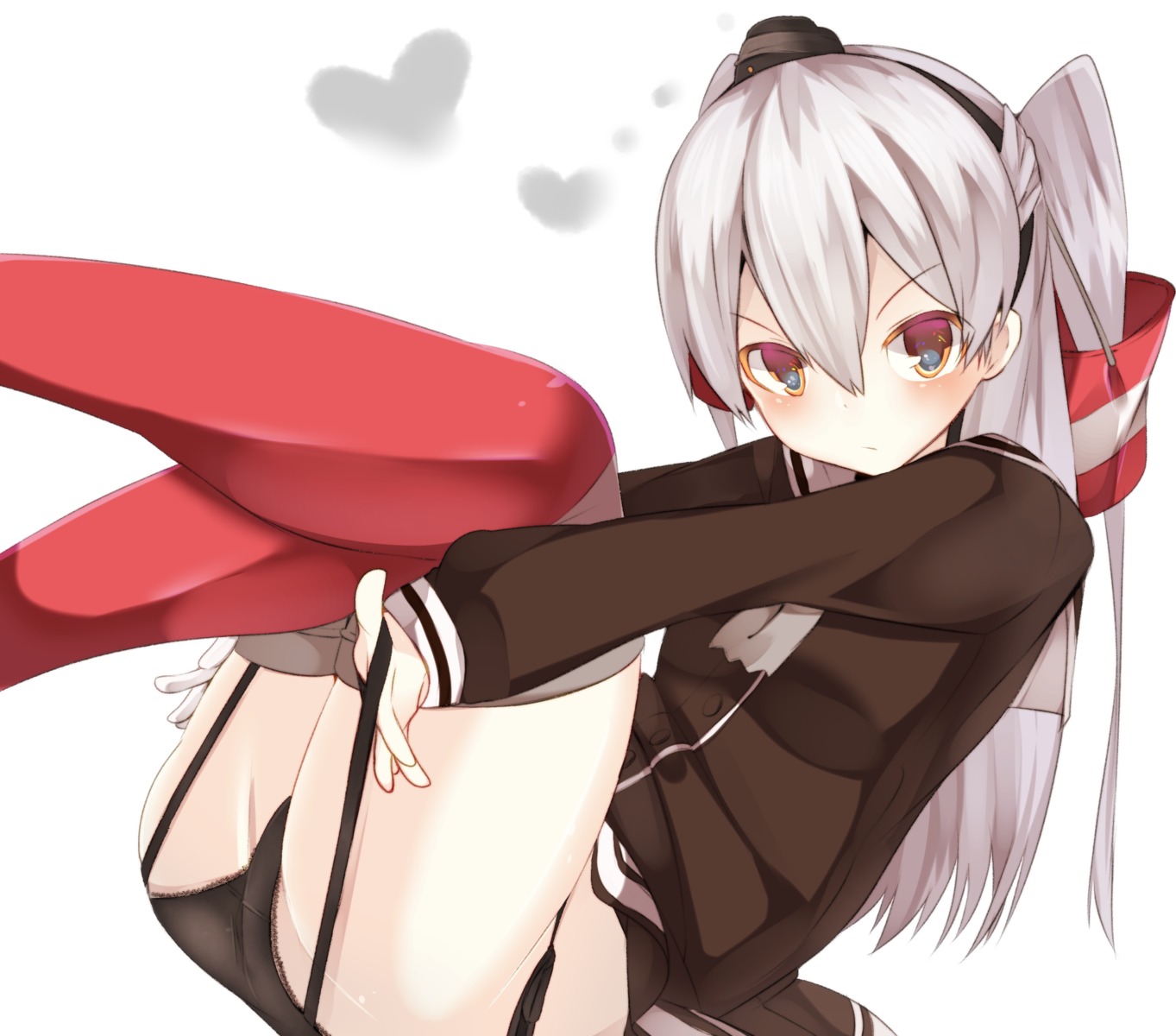 amatsukaze_(kancolle) chinkasu_ken kantai_collection pantsu seifuku skirt_lift stockings string_panties thighhighs