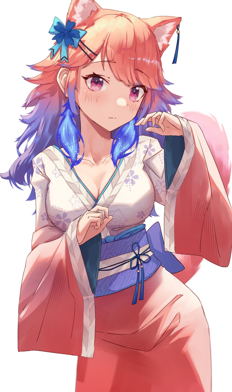 animal_ears cleavage hololive hololive_english kimono nekomimi open_shirt shironekokfp takanashi_kiara