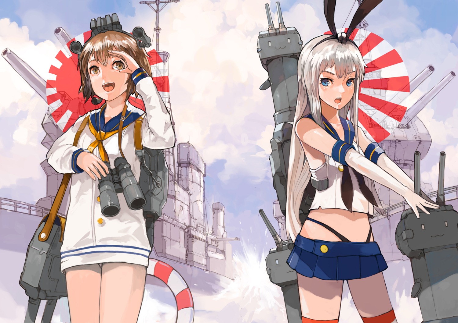 alchemaniac kantai_collection rensouhou-chan shimakaze_(kancolle) thighhighs yukikaze_(kancolle)