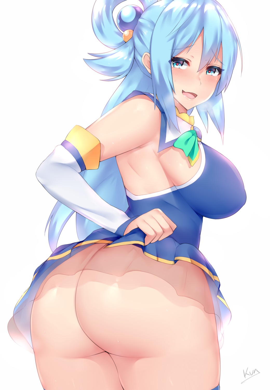 aqua_(konosuba) ass kono_subarashii_sekai_ni_shukufuku_wo! kuavera nopan see_through skirt_lift