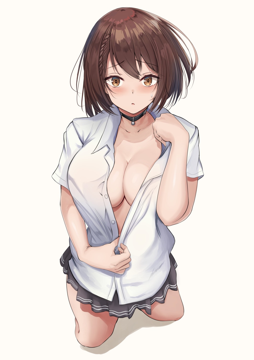 azur_lane baltimore_(azur_lane) no_bra open_shirt screw_(artist) seifuku undressing