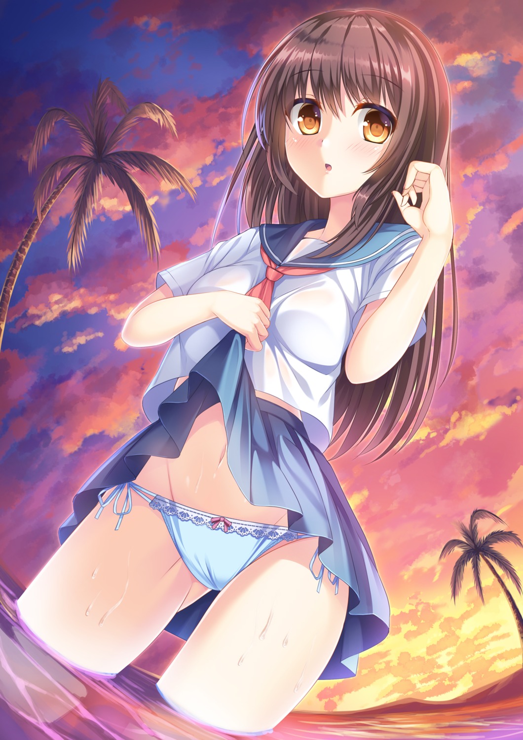 cameltoe pantsu see_through seifuku skirt_lift string_panties umitonakai wet