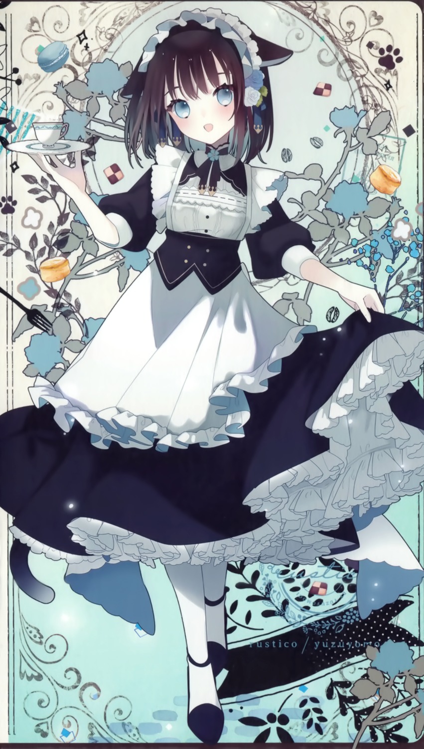 animal_ears maid nekomimi pantyhose rustico skirt_lift tail yuzuyomogi