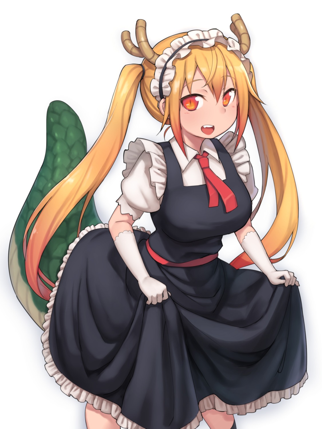 horns kobayashi-san_chi_no_maidragon maid skirt_lift tail tooru_(maidragon) zenn