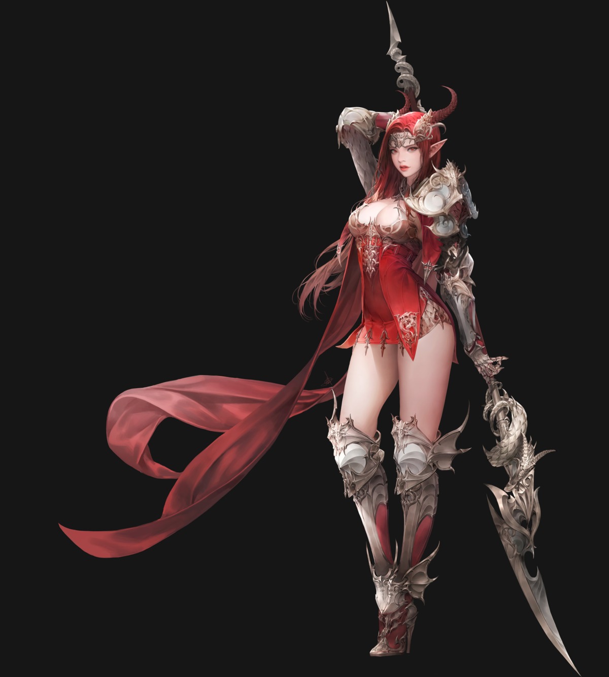 armor daeho_cha heels horns league_of_angels pointy_ears weapon
