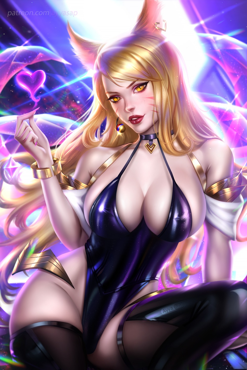 ahri animal_ears ayyasap league_of_legends leotard no_bra tail thighhighs