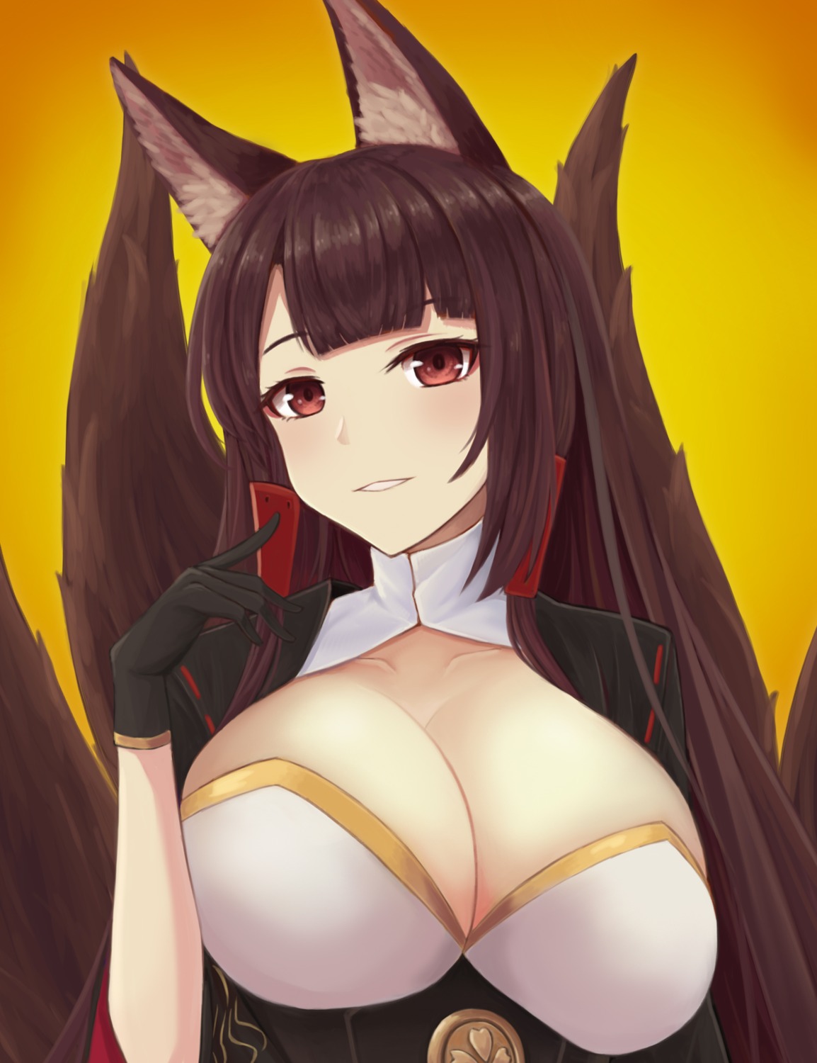 akagi_(azur_lane) animal_ears azur_lane cleavage qi_ye_luo_ying tail