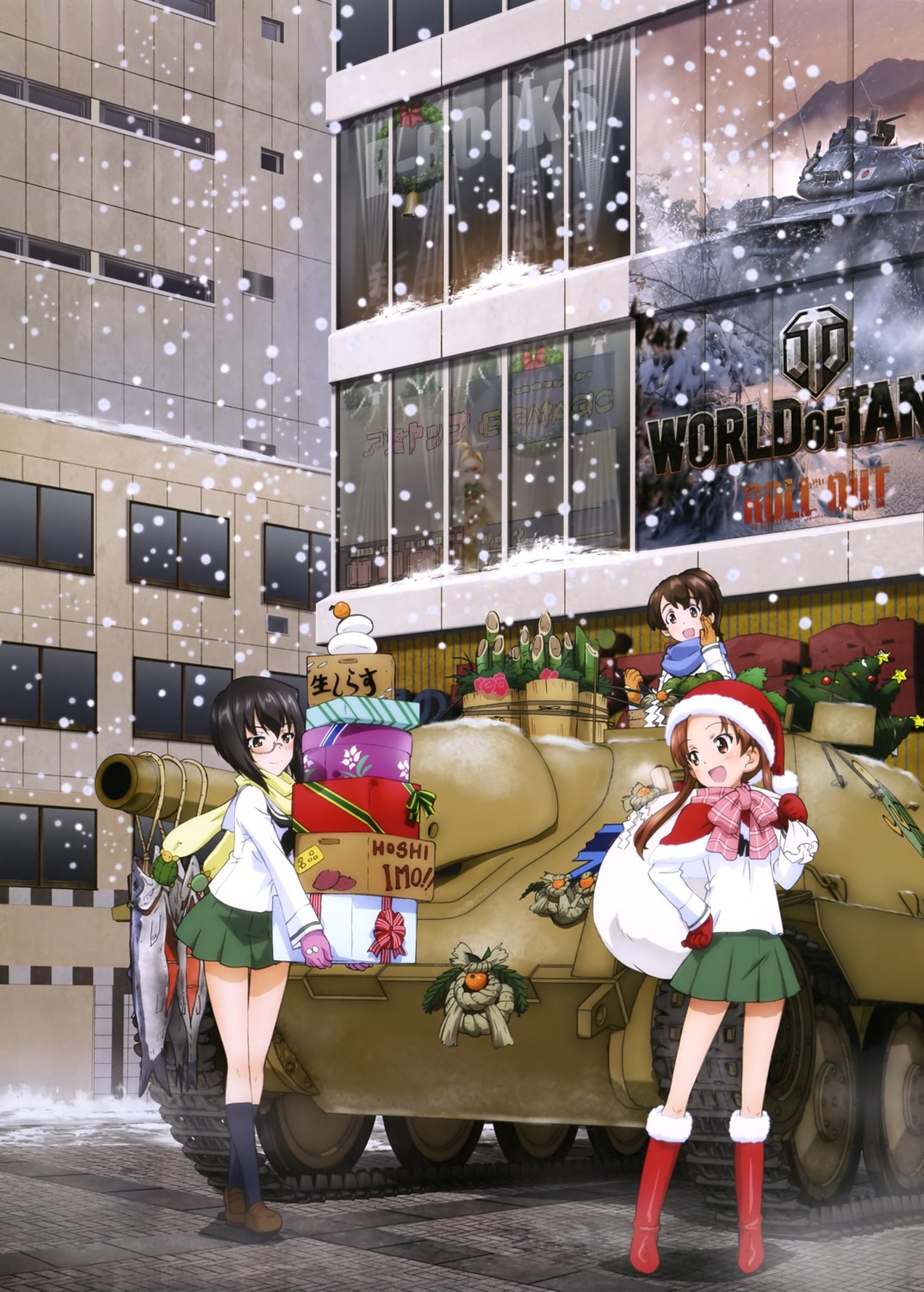 christmas girls_und_panzer kadotani_anzu kawashima_momo koyama_yuzu megane seifuku