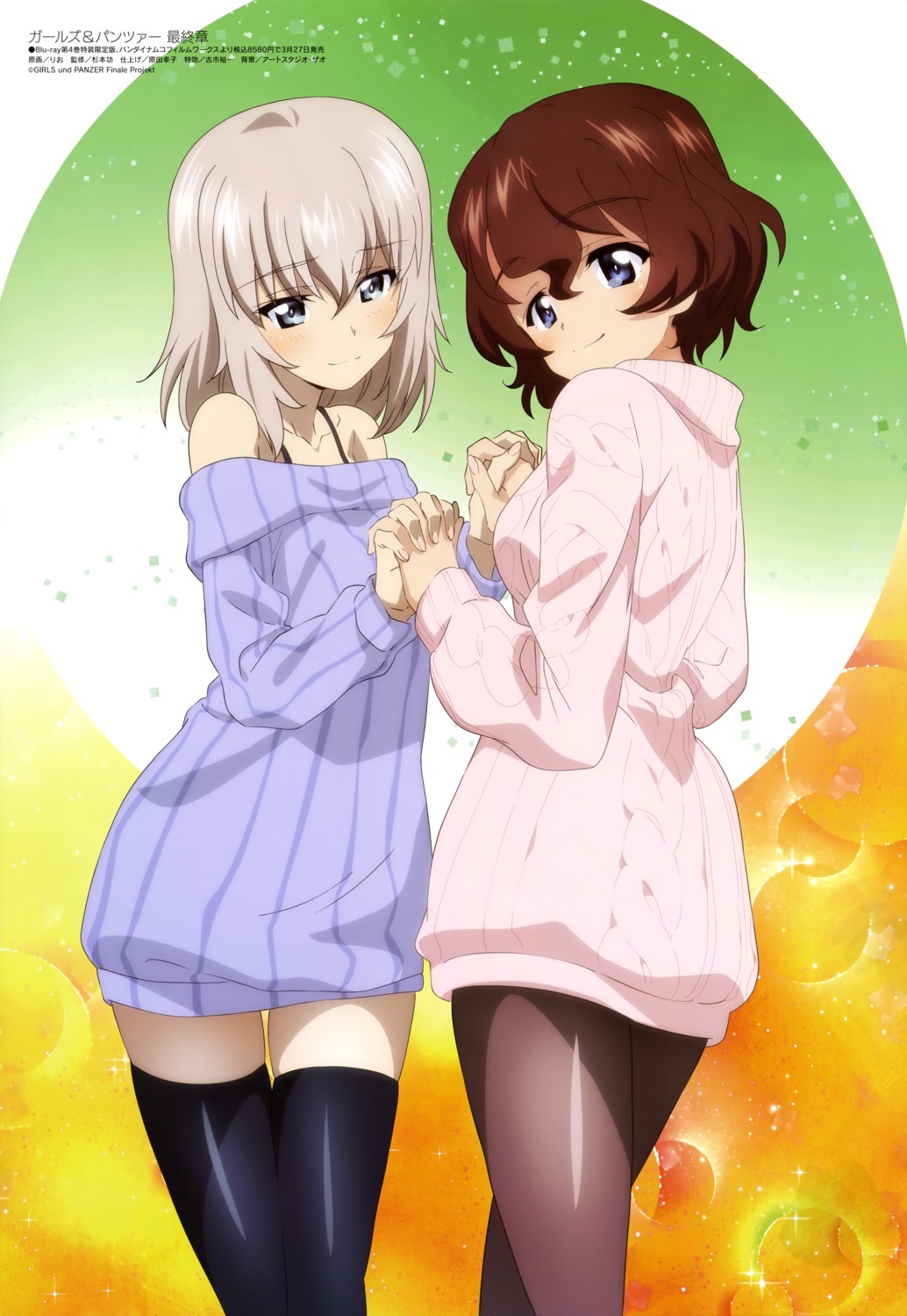 akaboshi_koume dress girls_und_panzer itsumi_erika pantyhose rio_(artist) sweater thighhighs