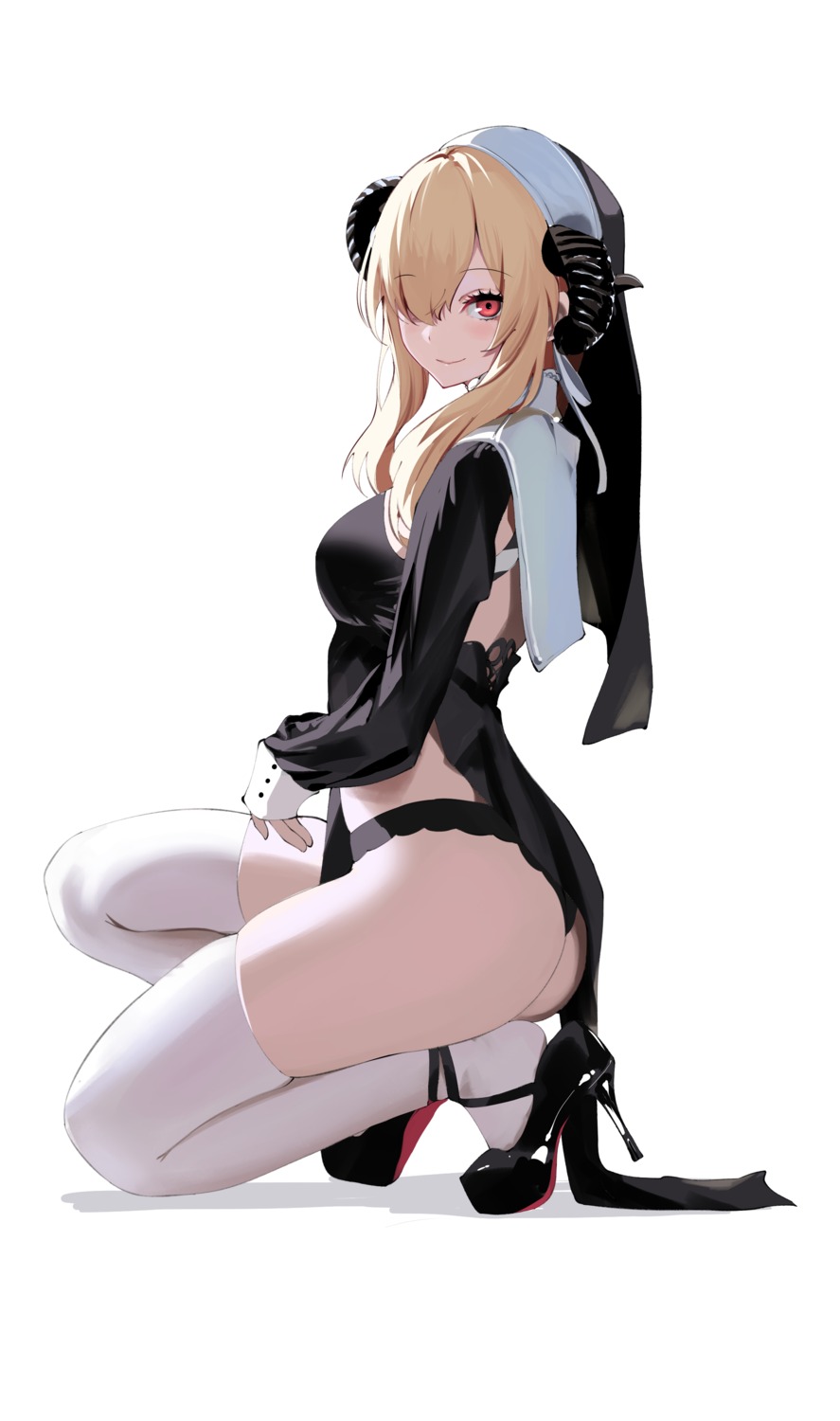 ass heels horns nun pantsu skirt_lift spider_apple thighhighs thong