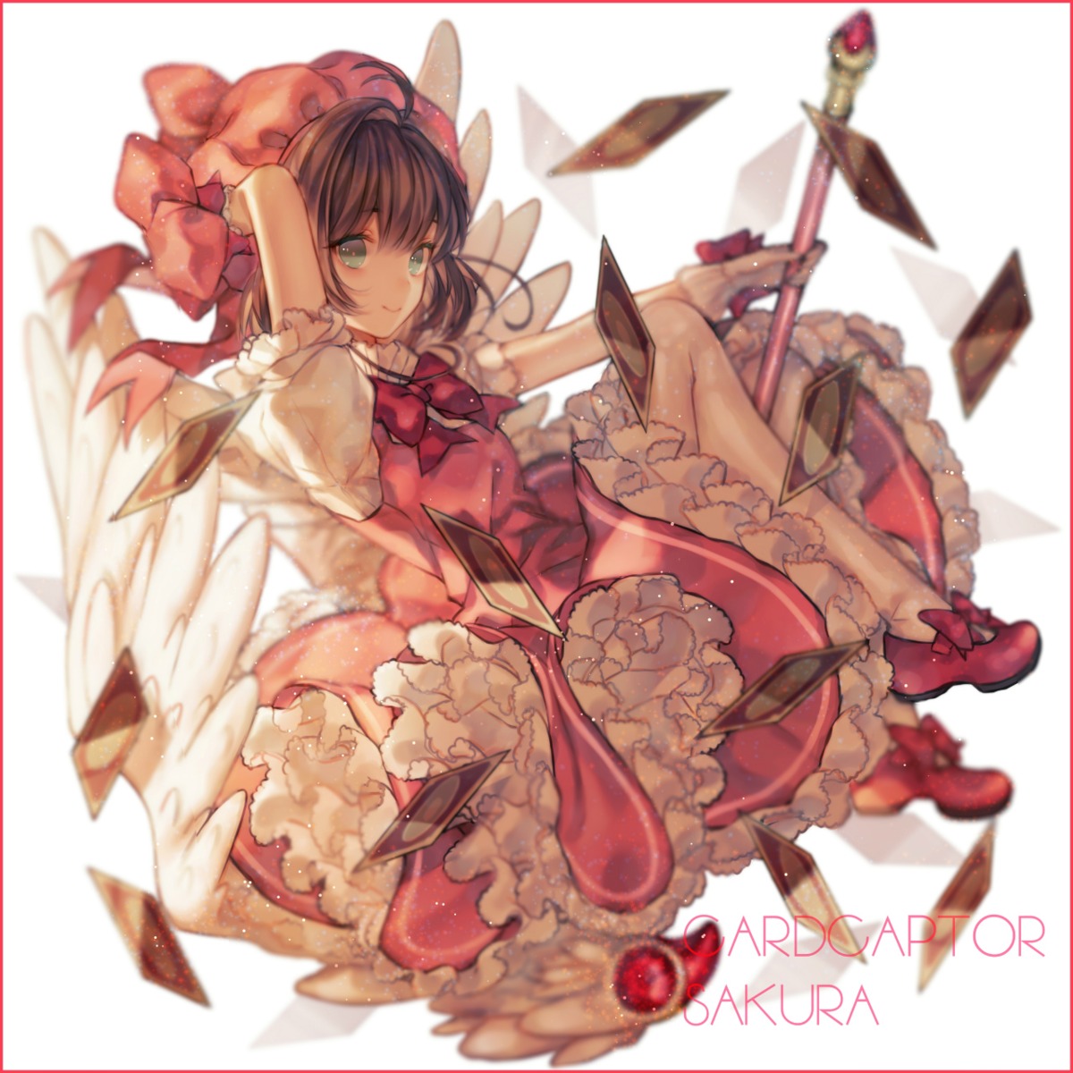 card_captor_sakura dress kinomoto_sakura weapon wings yashiromann