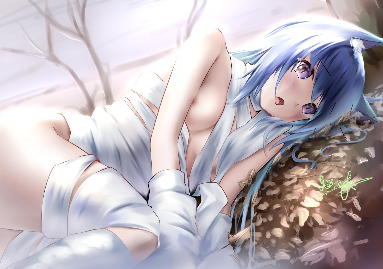 animal_ears naked_ribbon nekomimi nevergrowold nipples