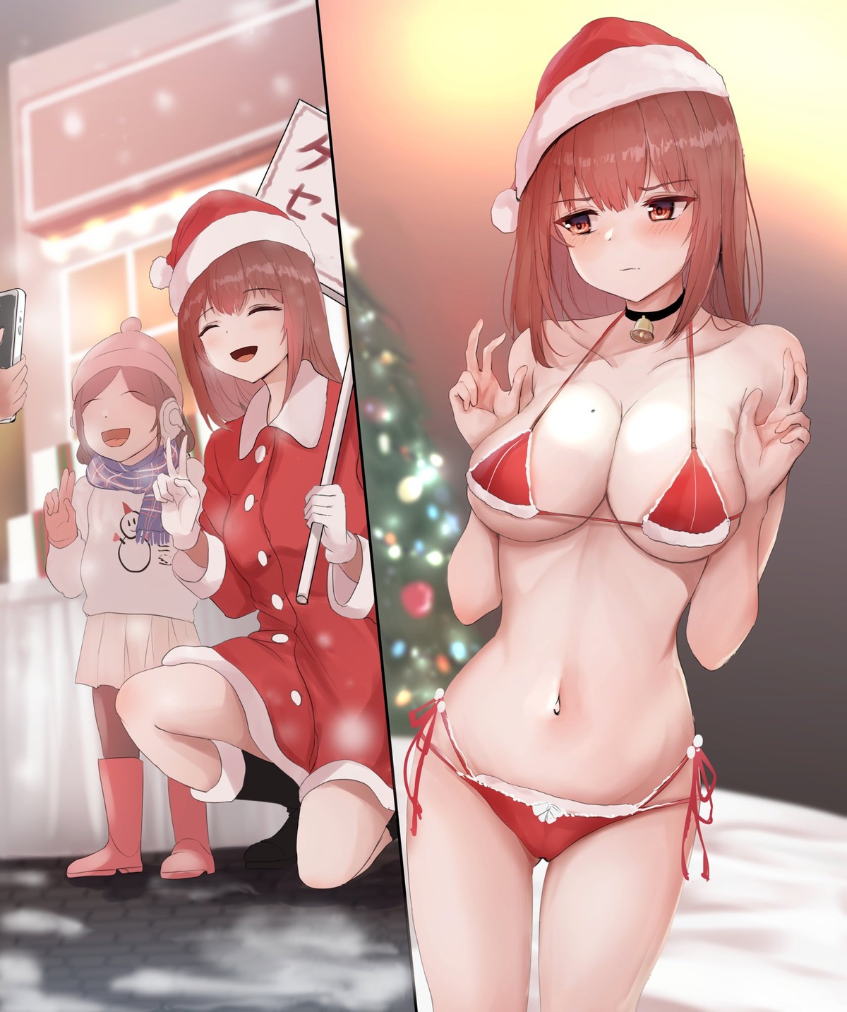 bikini christmas dress skirt_lift swimsuits take_(trude1945oneetyan)