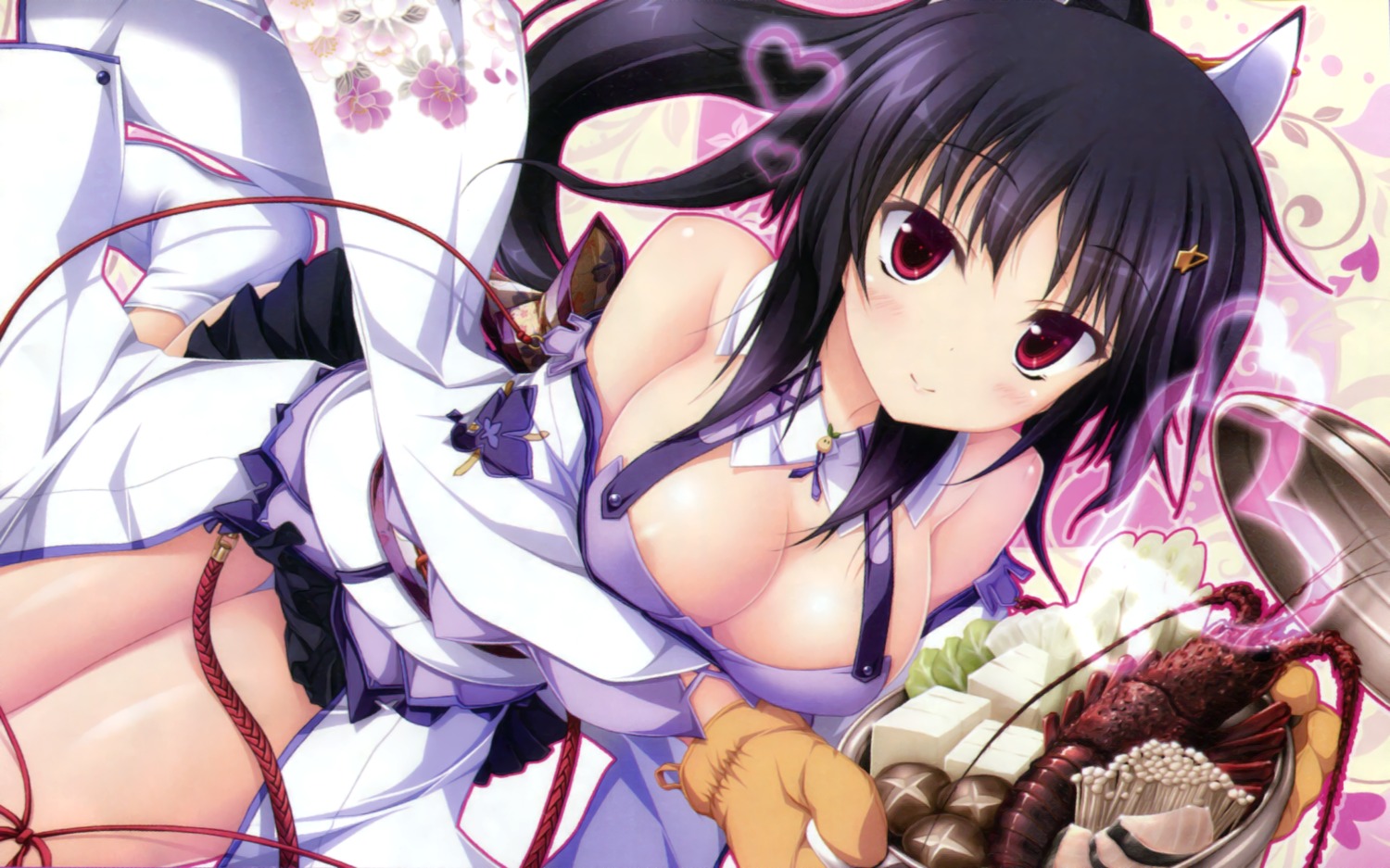 animal_ears areola cleavage hapymaher hasuno_saki kimono purple_software tsukimori_hiro