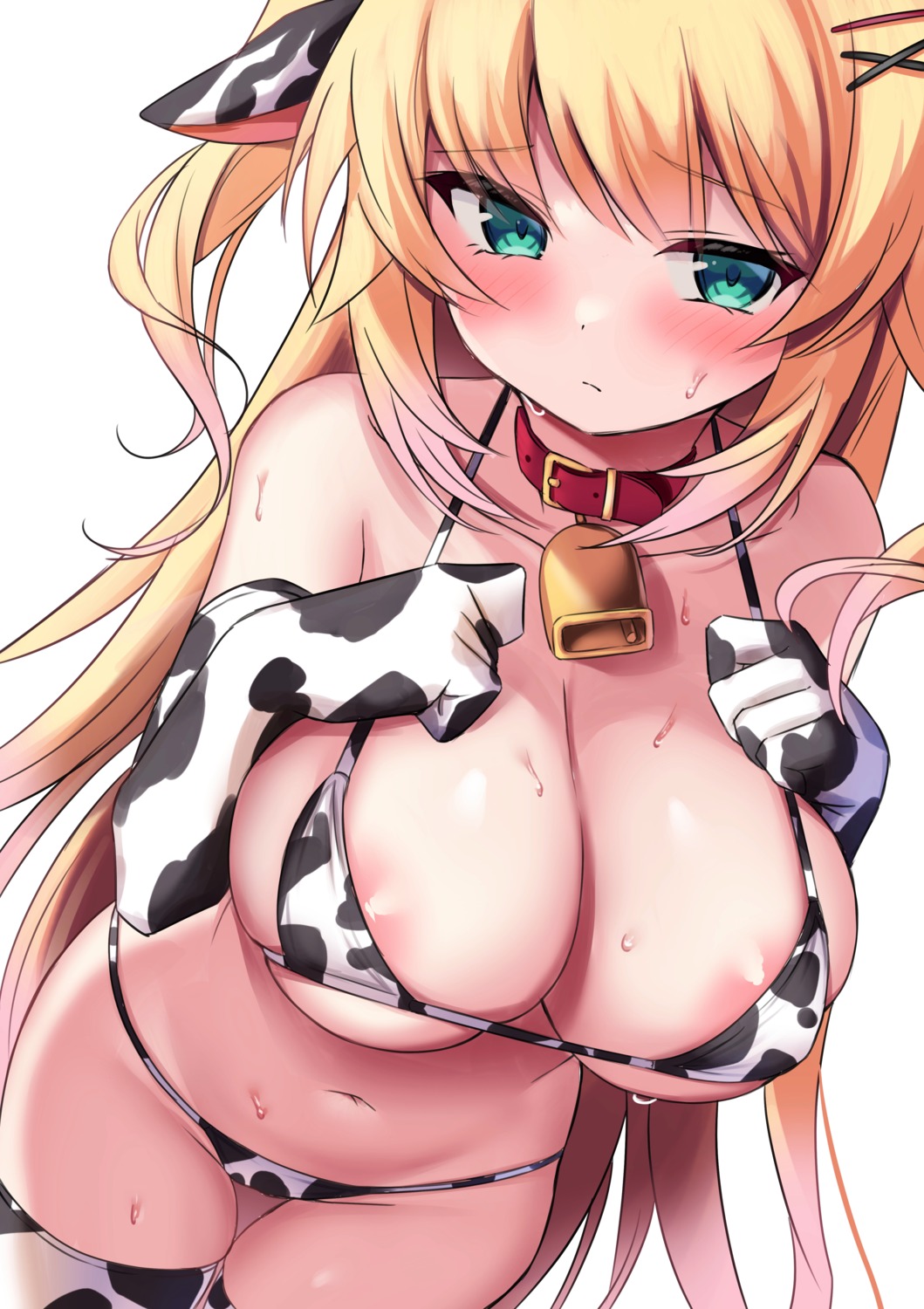 akai_haato animal_ears areola artist_revision bikini hololive onibi_(will_o_wisp24) swimsuits thighhighs wet