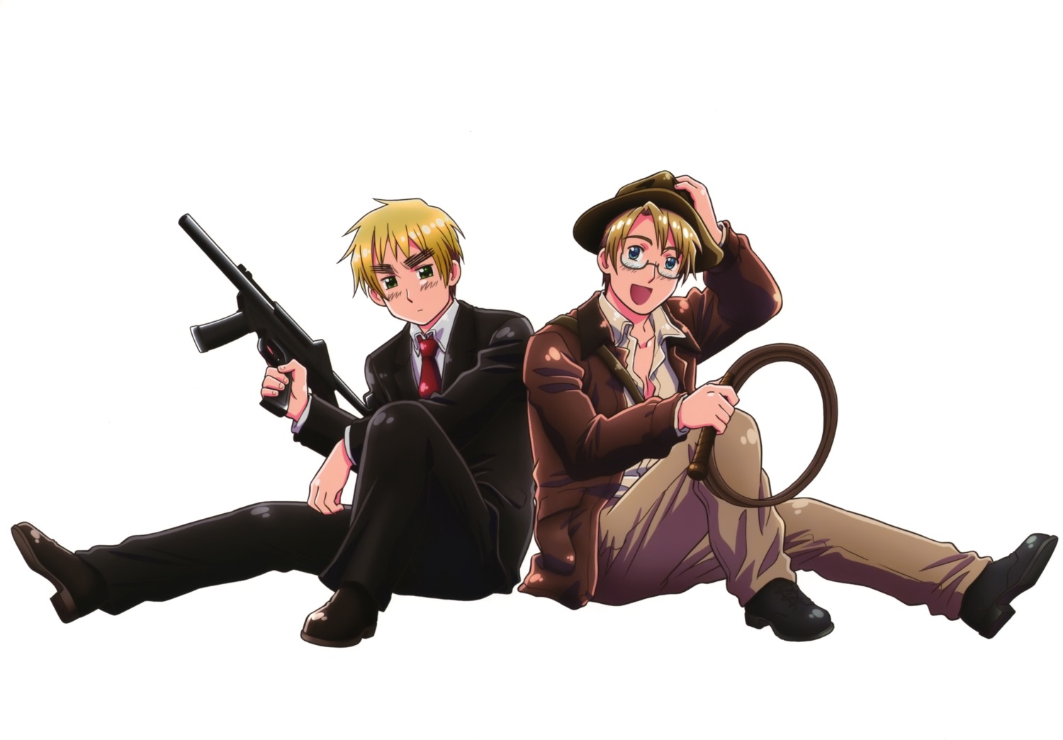 america business_suit gun hetalia_axis_powers himaruya_hidekazu male megane united_kingdom