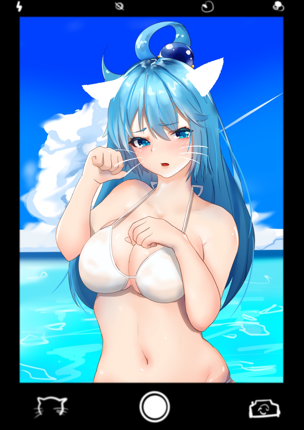 animal_ears aqua_(konosuba) bikini kono_subarashii_sekai_ni_shukufuku_wo! neko_no_suke_(nekoneco118) swimsuits