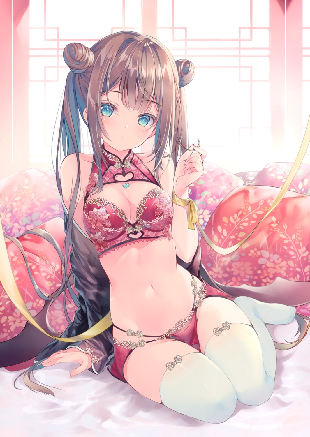 bra chinadress cleavage lingerie miwabe_sakura pantsu pion thighhighs wings