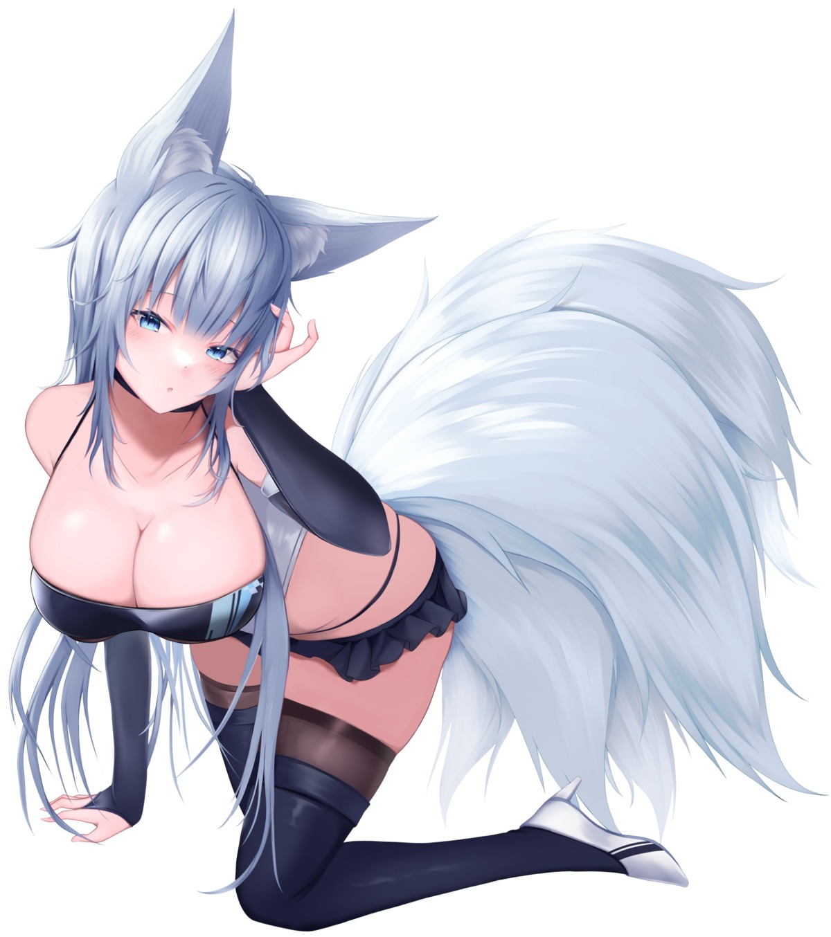 animal_ears azur_lane heels kitsune koko_sokodoko no_bra shinano_(azur_lane) tail thighhighs