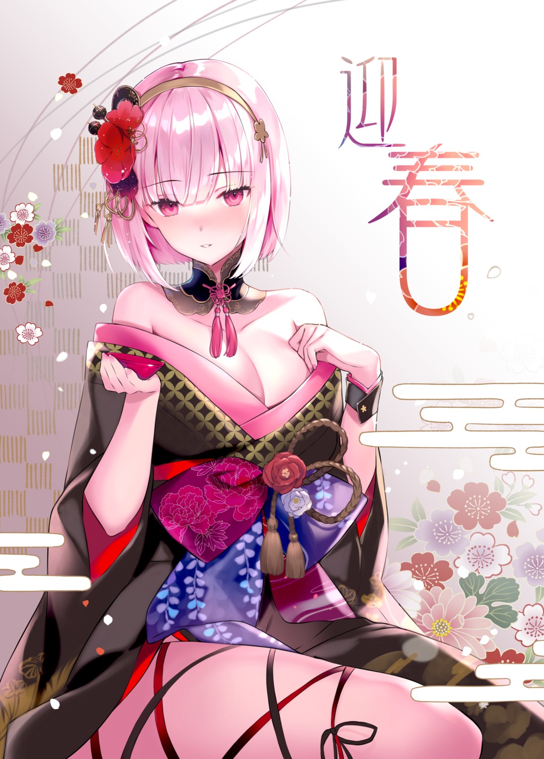 hololive hololive_english kimono mori_calliope no_bra open_shirt rei