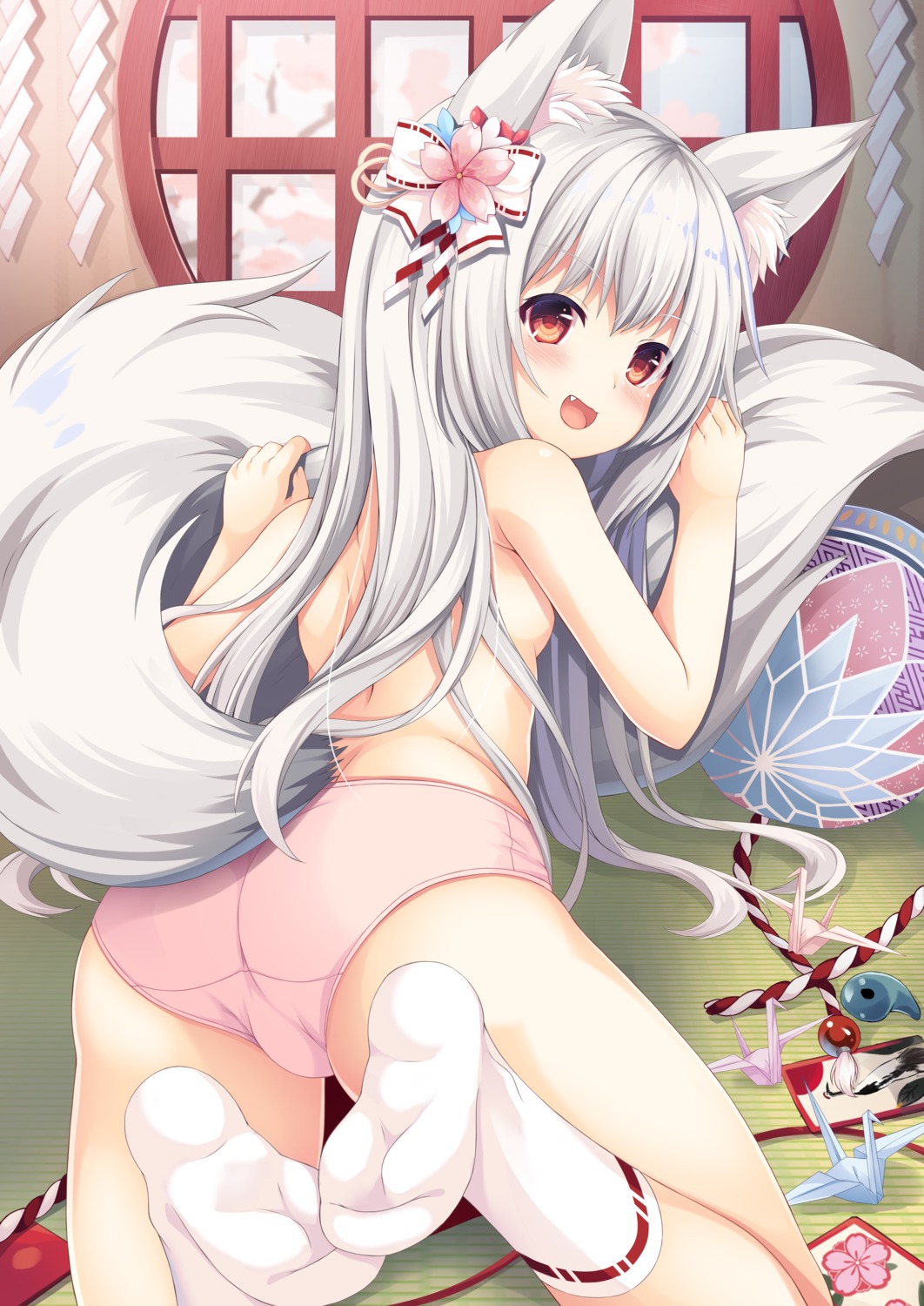 animal_ears ass feet kitsune loli pantsu sakuraba_hikaru tail topless