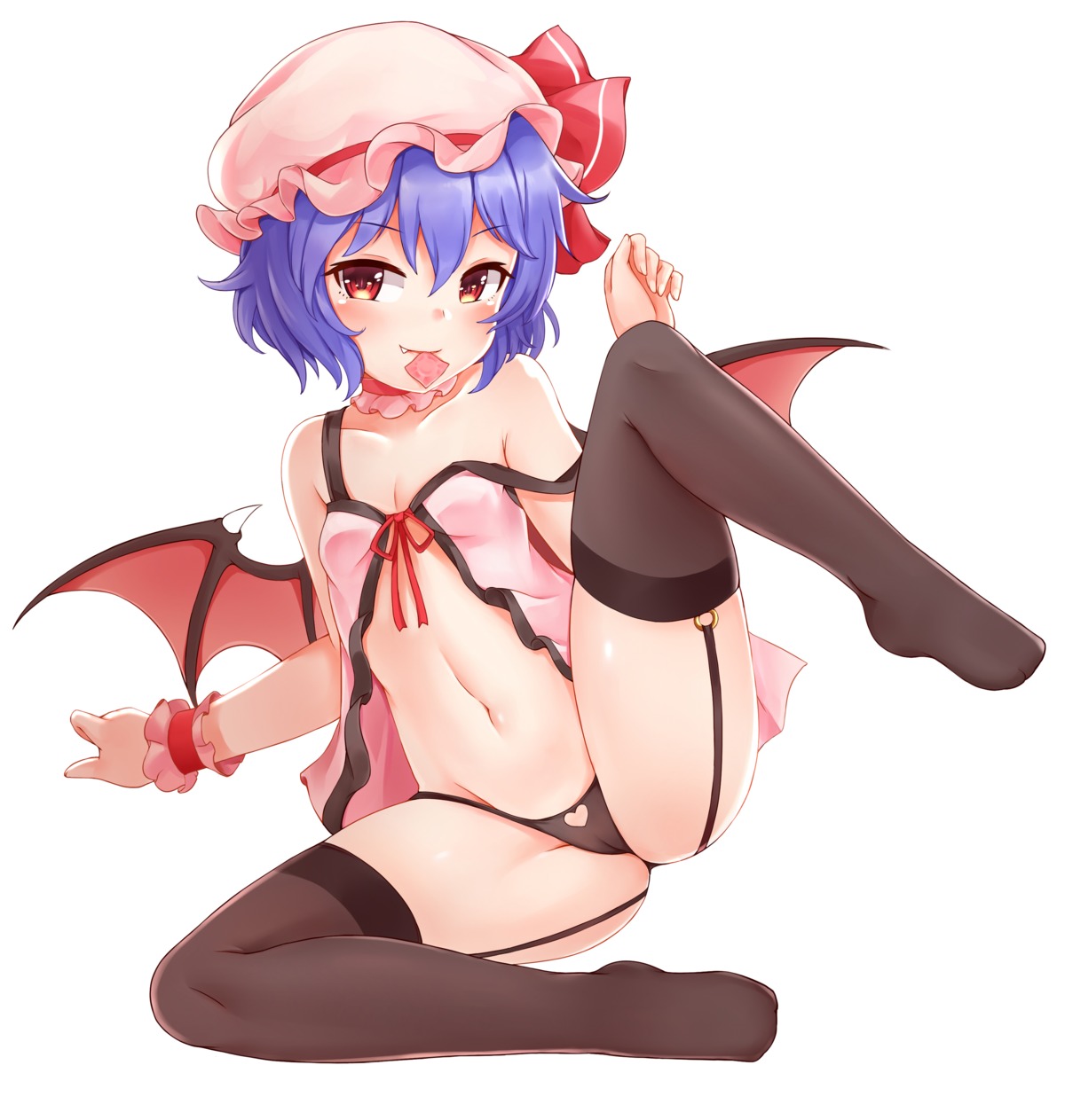 bushi_(1622035441) cameltoe cleavage lingerie loli pantsu remilia_scarlet stockings thighhighs thong touhou wings