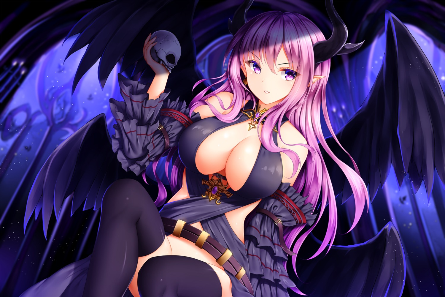 cleavage horns no_bra pointy_ears shinkai_no_valkyrie thighhighs wings wsman