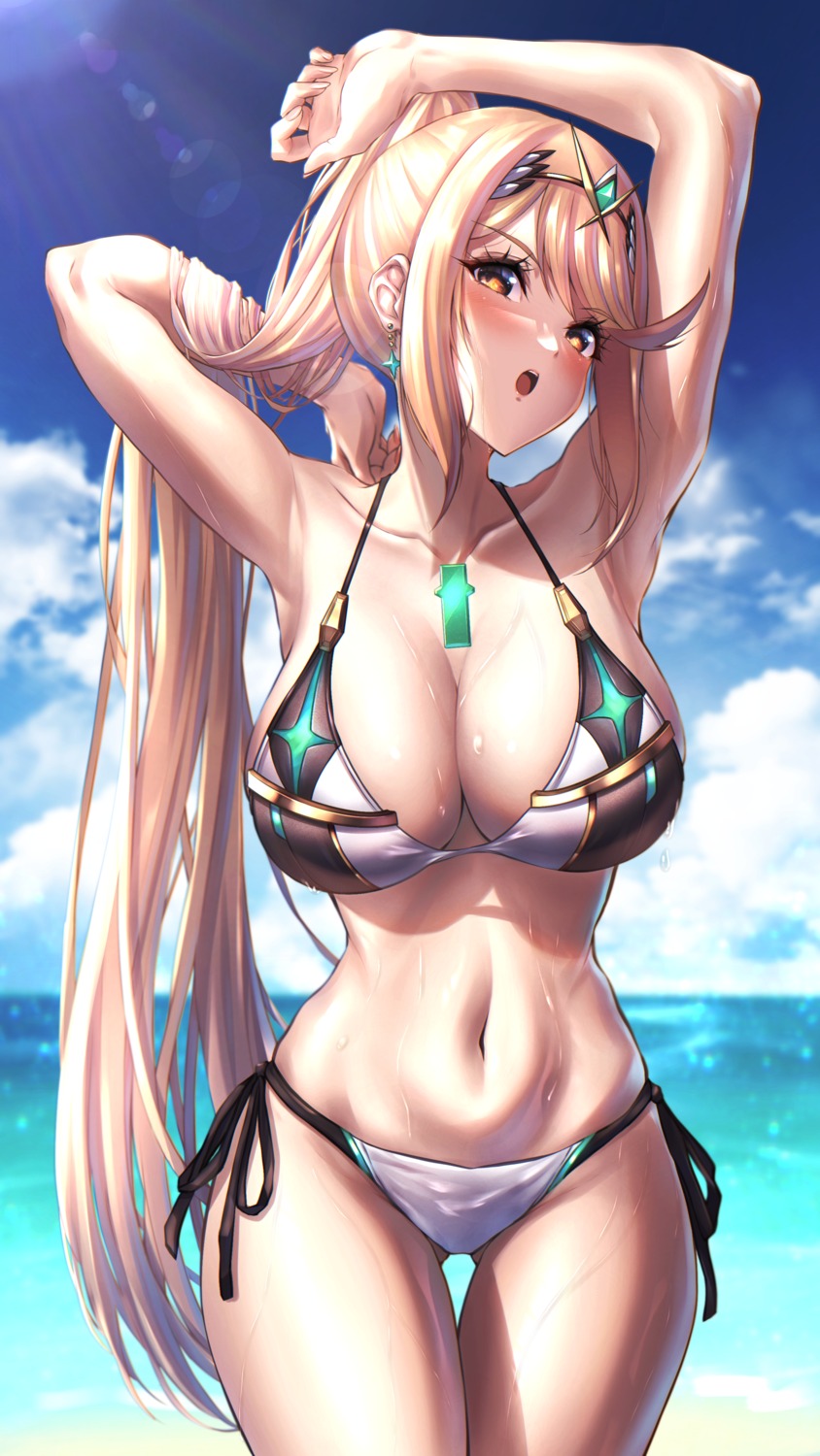 bikini hakusai_(hksicabb) hikari_(xenoblade_2) swimsuits wet xenoblade xenoblade_chronicles_2